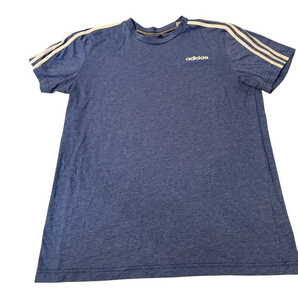 Adidas blue cotton t-shirt with white stripes on sleeves Size L